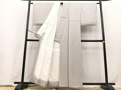 平和屋着物■上質な色無地　横段地紋　薄雲鼠色　正絹　逸品　BAAY9318yc