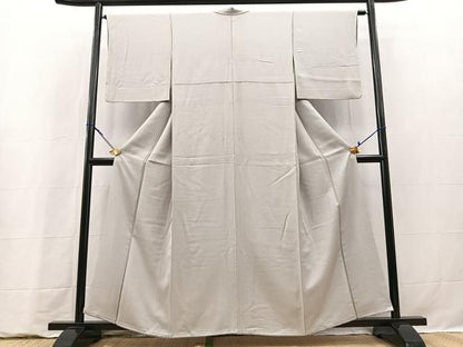 平和屋着物■上質な色無地　横段地紋　薄雲鼠色　正絹　逸品　BAAY9318yc