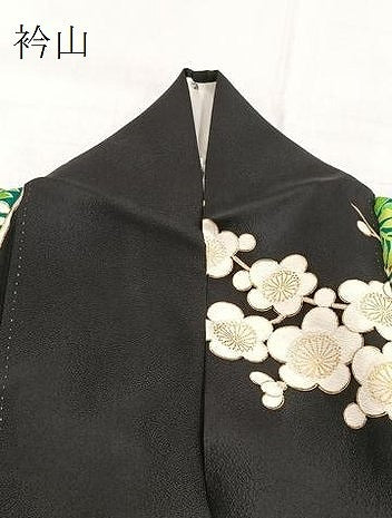 平和屋着物●豪華振袖　駒刺繍　鳳凰草花文　黒地　金彩　正絹　逸品　BAAY9185yc