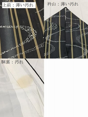 平和屋着物■上質な小紋　流水花文　暈し染め　黒地　正絹　逸品　BAAY9155yc