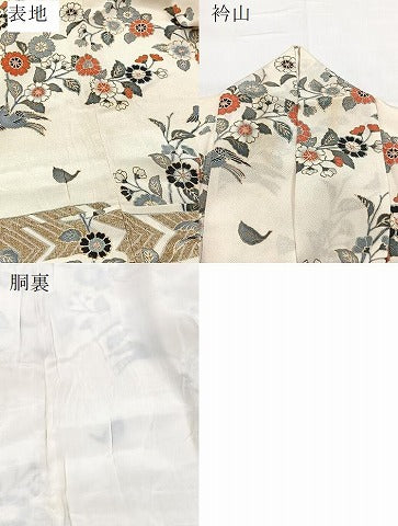 平和屋着物●訪問着　花鳥文　鬼しぼ縮緬　正絹　逸品　BAAY9214yc