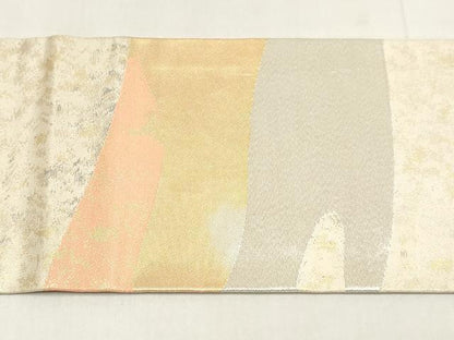 平和屋着物◎九寸名古屋帯　風景文　金銀糸　引箔　正絹　逸品　DABK8569cm