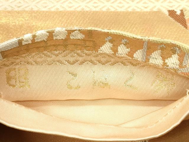 平和屋着物◎西陣　服部織物謹製　六通柄袋帯　こはく錦　地紙人物風景文　特選手工芸　金銀糸　正絹　逸品　DABJ5974qp