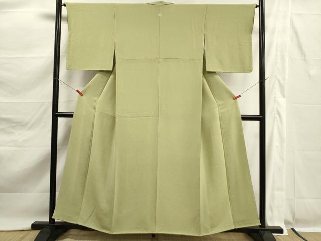 平和屋着物■上質な色無地　柳色　鬼しぼ縮緬　正絹　逸品　DABK6752ya