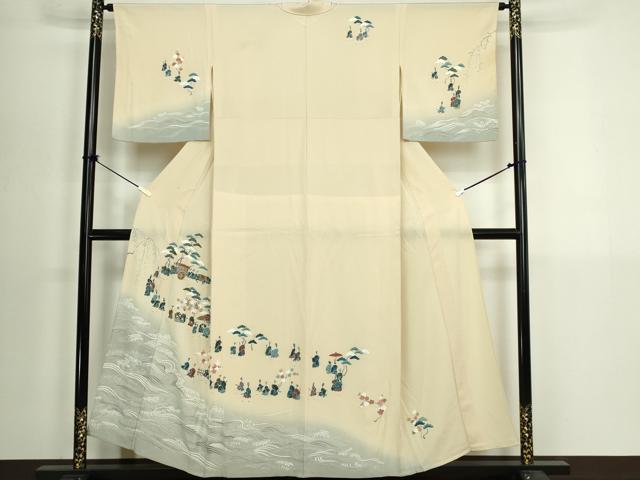 平和屋着物▽訪問着　単衣　人物文　暈し染め　正絹　逸品　DABK9627cd