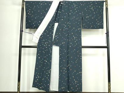 平和屋着物▽上質な小紋　単衣　色紙文　金彩　正絹　逸品　DABK9626cd