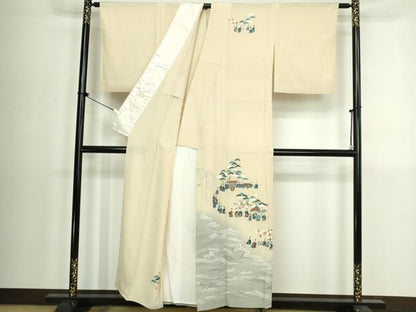 平和屋着物▽訪問着　単衣　人物文　暈し染め　正絹　逸品　DABK9627cd