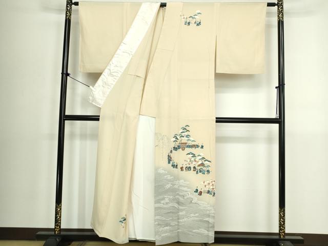 平和屋着物▽訪問着　単衣　人物文　暈し染め　正絹　逸品　DABK9627cd