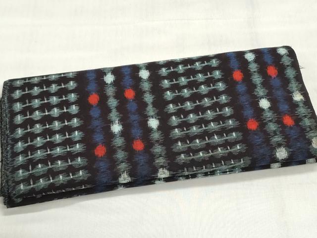 平和屋着物●久留米絣　反物　着尺　絣間道　黒地　綿　逸品　未使用　DABJ9723we