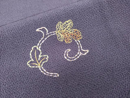 平和屋着物▼訪問着　総刺繍　葡萄蔦の葉文　金糸　鬼しぼ縮緬　正絹　逸品　未使用　DABJ7792fe