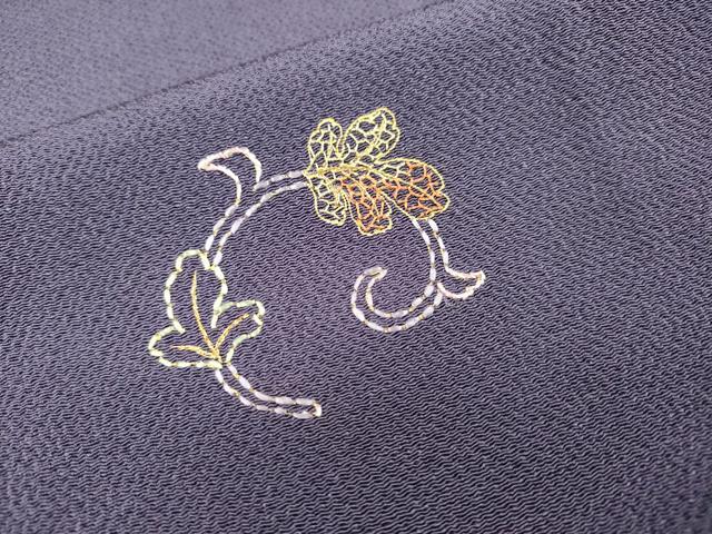 平和屋着物▼訪問着　総刺繍　葡萄蔦の葉文　金糸　鬼しぼ縮緬　正絹　逸品　未使用　DABJ7792fe