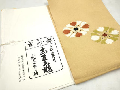 平和屋着物●銀座　志ま亀　九寸名古屋帯　舞花文　金彩　鬼しぼ縮緬　たとう紙付き　正絹　逸品　CABN2575hy