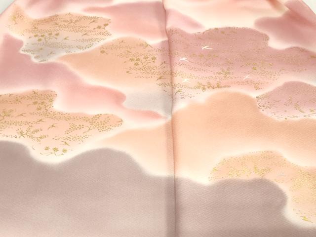 平和屋着物▼羽織・コート　反物　羽尺　花鳥文　暈し染め　金彩　逸品　未使用　DABK9082zy