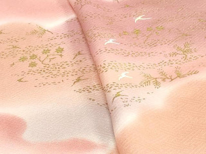 平和屋着物▼羽織・コート　反物　羽尺　花鳥文　暈し染め　金彩　逸品　未使用　DABK9082zy