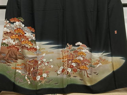 平和屋着物■豪華黒留袖　作家物　駒刺繍　御所車花松文　暈し染め　金銀彩　正絹　逸品　CABM6646ua