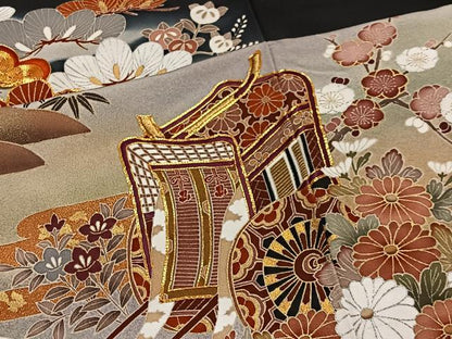 平和屋着物■豪華黒留袖　作家物　駒刺繍　御所車花松文　暈し染め　金銀彩　正絹　逸品　CABM6646ua