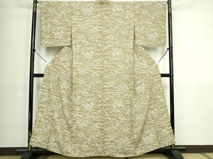 平和屋着物▽上質な小紋　単衣　流水草花文　正絹　逸品　DABK9668cd