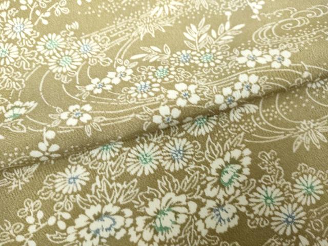 平和屋着物▽上質な小紋　単衣　流水草花文　正絹　逸品　DABK9668cd