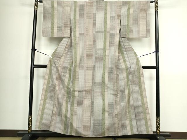 平和屋着物▽上質な紬　単衣　間道　正絹　逸品　DABK9669cd