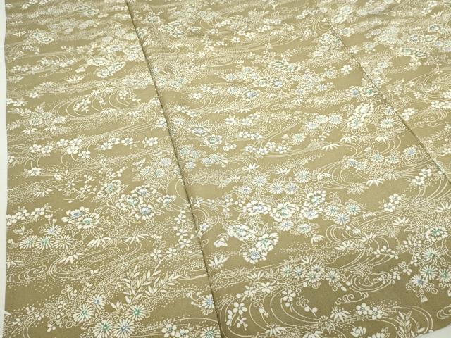 平和屋着物▽上質な小紋　単衣　流水草花文　正絹　逸品　DABK9668cd