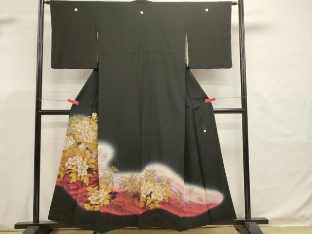 平和屋着物■豪華黒留袖　作家物　草花文　暈し染め　金彩　正絹　逸品　DABK5673sf