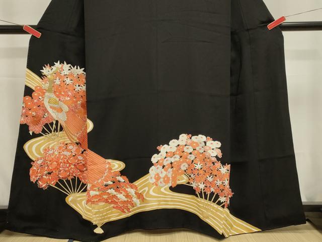 平和屋着物■豪華黒留袖　刺繍　孔雀花文　金彩　正絹　逸品　DABK5671sf