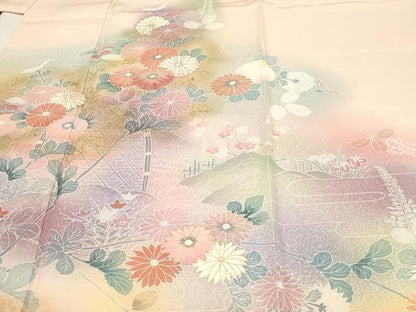 平和屋着物■訪問着　刺繍　枝花文　暈し染め　金彩　正絹　逸品　DABK5663sf