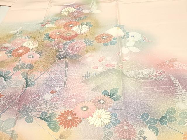 平和屋着物■訪問着　刺繍　枝花文　暈し染め　金彩　正絹　逸品　DABK5663sf