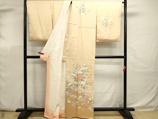 平和屋着物■訪問着　地紙草花文　暈し染め　金銀彩　正絹　逸品　DABK5679sf