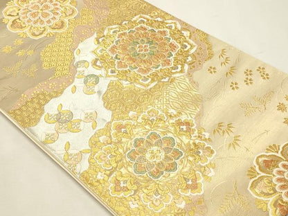 平和屋本店▼六通柄帯　正倉院花文　本金　正絹　逸品　DABK5700sf