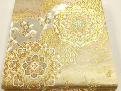 平和屋本店▼六通柄帯　正倉院花文　本金　正絹　逸品　DABK5700sf