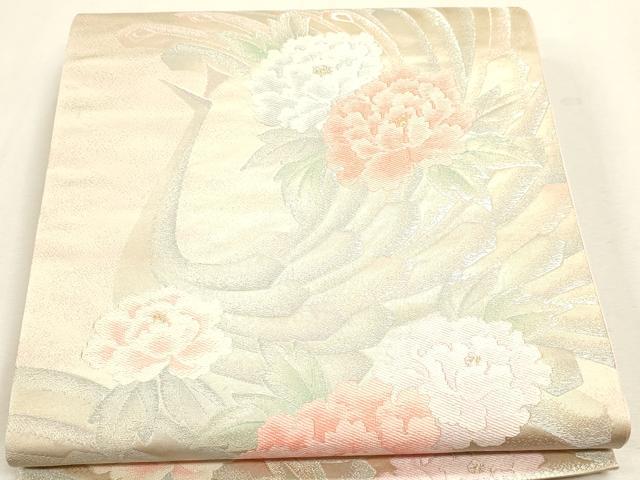 平和屋着物◎六通柄袋帯　牡丹孔雀文　金銀糸　正絹　逸品　DABK5732sf