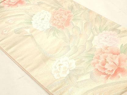 平和屋着物◎六通柄袋帯　牡丹孔雀文　金銀糸　正絹　逸品　DABK5732sf