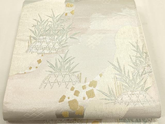 平和屋着物◎六通柄袋帯　道長草葉文　箔散らし　金銀糸　正絹　逸品　DABK5724sf