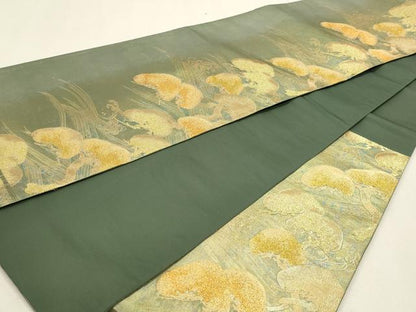 平和屋着物◎伝統工芸士　紋屋五左衛門　六通柄袋帯　琳派波に松図　金糸　引箔　正絹　逸品　DABK5748sf