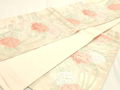 平和屋着物◎六通柄袋帯　牡丹孔雀文　金銀糸　正絹　逸品　DABK5732sf