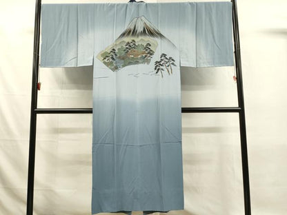 平和屋着物■男性　長襦袢　無双仕立て　風景松文　暈し染め　正絹　逸品　DABJ5990qp
