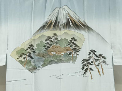 平和屋着物■男性　長襦袢　無双仕立て　風景松文　暈し染め　正絹　逸品　DABJ5990qp