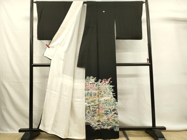 平和屋着物■豪華黒留袖　友禅　作家物　喜色満面　人物t風景文　松竹梅　正絹　逸品　DABL0001qp