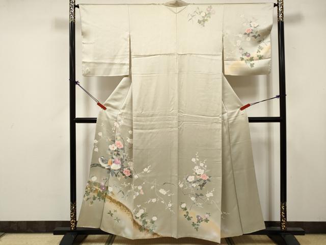 平和屋着物■訪問着　鴛鴦椿花文　暈し染め　金彩　正絹　逸品　DABK6250qa