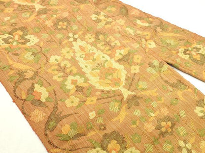 平和屋着物◎八寸名古屋帯　紬地　更紗花文　正絹　逸品　DABK8589cm