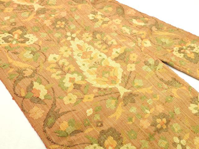 平和屋着物◎八寸名古屋帯　紬地　更紗花文　正絹　逸品　DABK8589cm