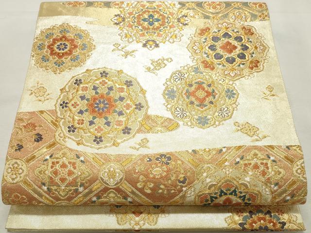 平和屋着物◎六通柄袋帯　唐織　献物正倉院　金銀糸　正絹　逸品　DABK8592cm
