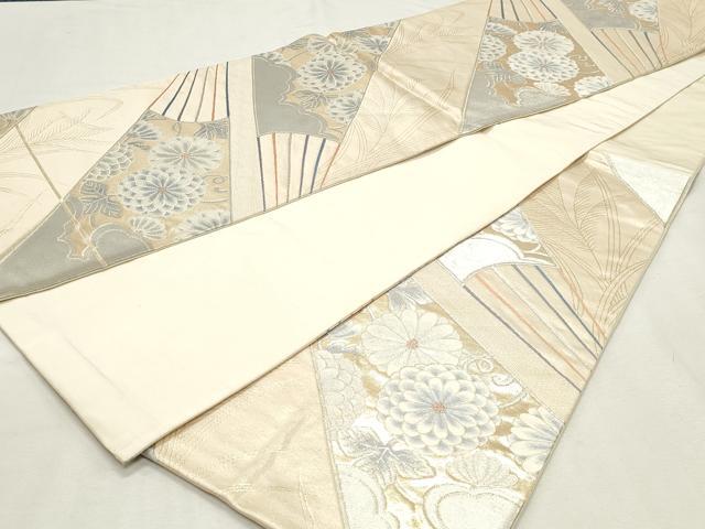 平和屋着物◎六通柄袋帯　扇面菊唐草文　金銀糸　正絹　逸品　DABK8601cm