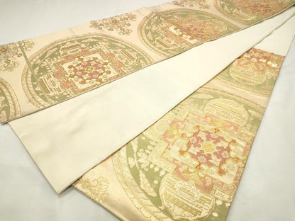平和屋着物◎六通柄袋帯　洋花文　金糸　正絹　逸品　DABK8609cm