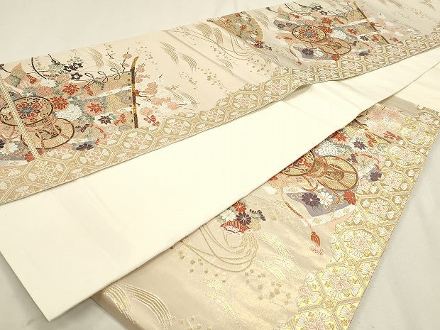 平和屋本店▼六通柄袋帯　唐織　華宝錦　鼓花文　本金箔　正絹　逸品　DABK5695sf
