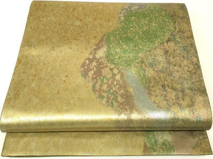 平和屋着物▼六通柄袋帯　霞文　引箔　正絹　逸品　DABK4333az