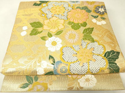 平和屋着物▼六通柄袋帯　辻が花　金糸　正絹　逸品　DABK4461az