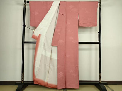 平和屋着物■上質な色無地　菱尽くし文　桃色　正絹　逸品　DABK6861ya