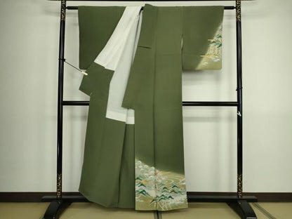 平和屋着物■訪問着　流水風景花松文　暈し染め　金彩　正絹　逸品　DABK6856ya